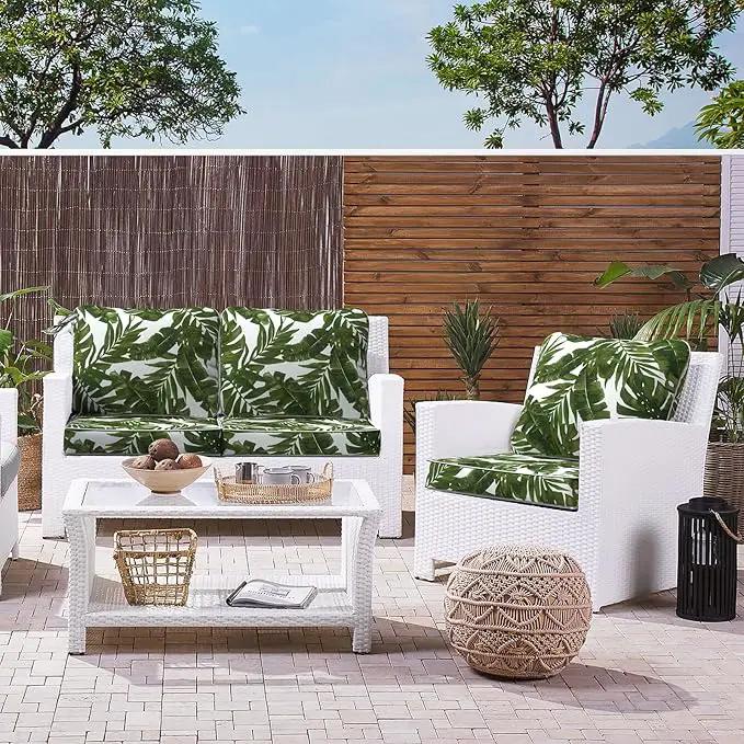 LVTXIII Outdoor Deep Seat Cushion Patio Seat and Back Cushion Set Seasonal Chair Cushion for Dining Arm Chairs, Wicker Chairs and Garden Furniture Decoration, 22"x22"x4", Palms Green by GreenHaven Gardens