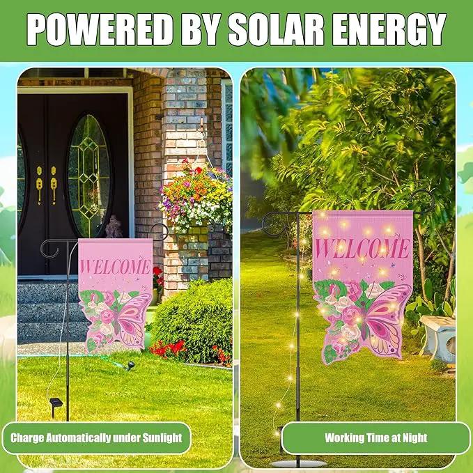 12 Set Seasonal Garden Flags 8 Modes Solar LED Double Sided 12 x 18 Inch Small Yard Flag Outdoor Lighted Spring Summer Easter Graduation Memorial Day Garden Decor for All Seasons, 12 Styles by GreenHaven Gardens