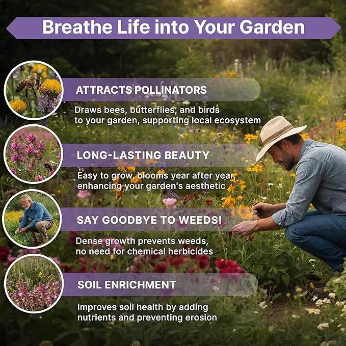 Organo Republic 23 Wildflower Seeds Annual & Perennial Mix for Indoor & Outdoors, Attract Birds & Butterflies 100,000+ Non-GMO, Heirloom Garden Seeds, 4oz Packet for Growing Wild Flowers by GreenHaven Gardens