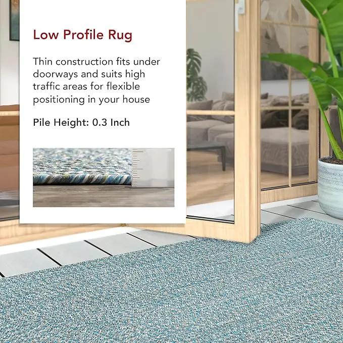 nuLOOM 3' x 5' Solid Hand Braided Indoor/Outdoor Area Rug, Pet-Friendly, High Traffic, Weather Resistant, for Patio, Balcony, Bedroom, Living Room, Dining Room, Wynn Aqua by GreenHaven Gardens