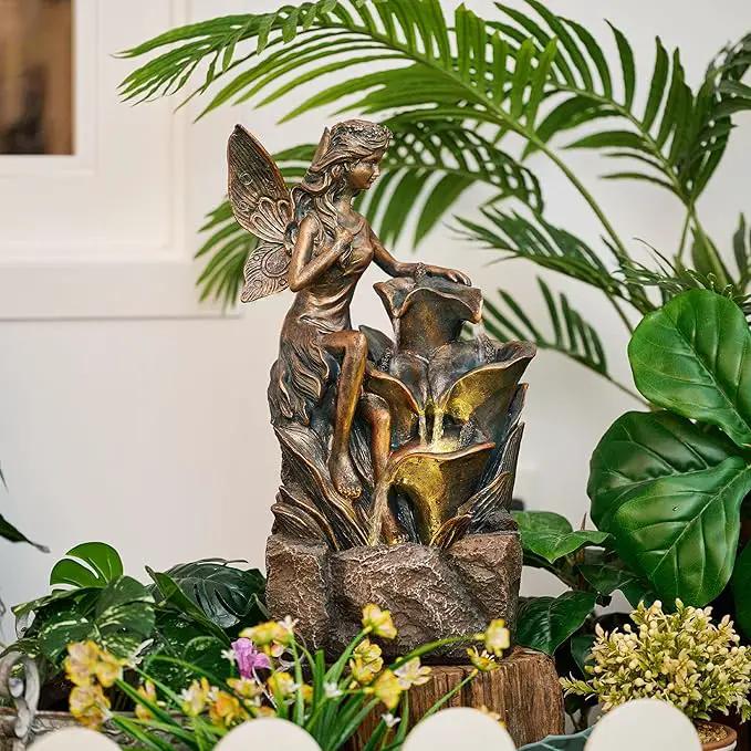 TERESA'S COLLECTIONS Water Fountain Outdoor Fairy Garden Statues with LED Lights and Pump, Large Floor Waterfall Backyard Water Fountains Porch Living Room Home Decor, Housewarming Gifts for Mom 19.3" by GreenHaven Gardens