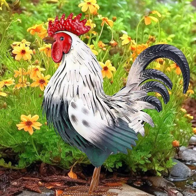 Rooster Garden Statue Sculpture Metal Chicken Yard Decor Outdoor Figurines Patio Backyard Decoration by GreenHaven Gardens