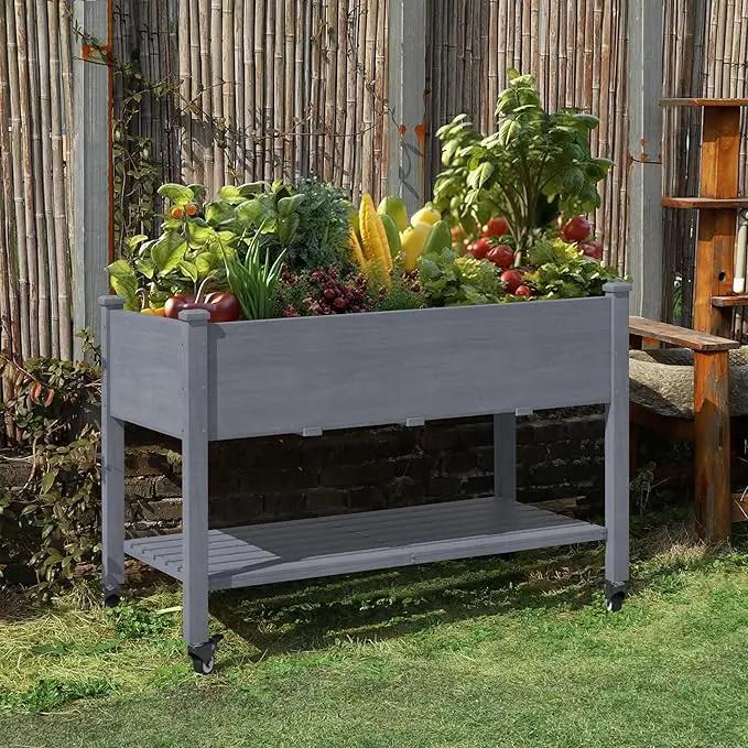 MUPATER 4 x 2 Raised Garden Bed, Elevated Garden Bed with Drainage Holes, Planter Box with Four Wheels and Legs for Herbs and Vegetables, Greenhouse, Garden, Farm, Gray by GreenHaven Gardens