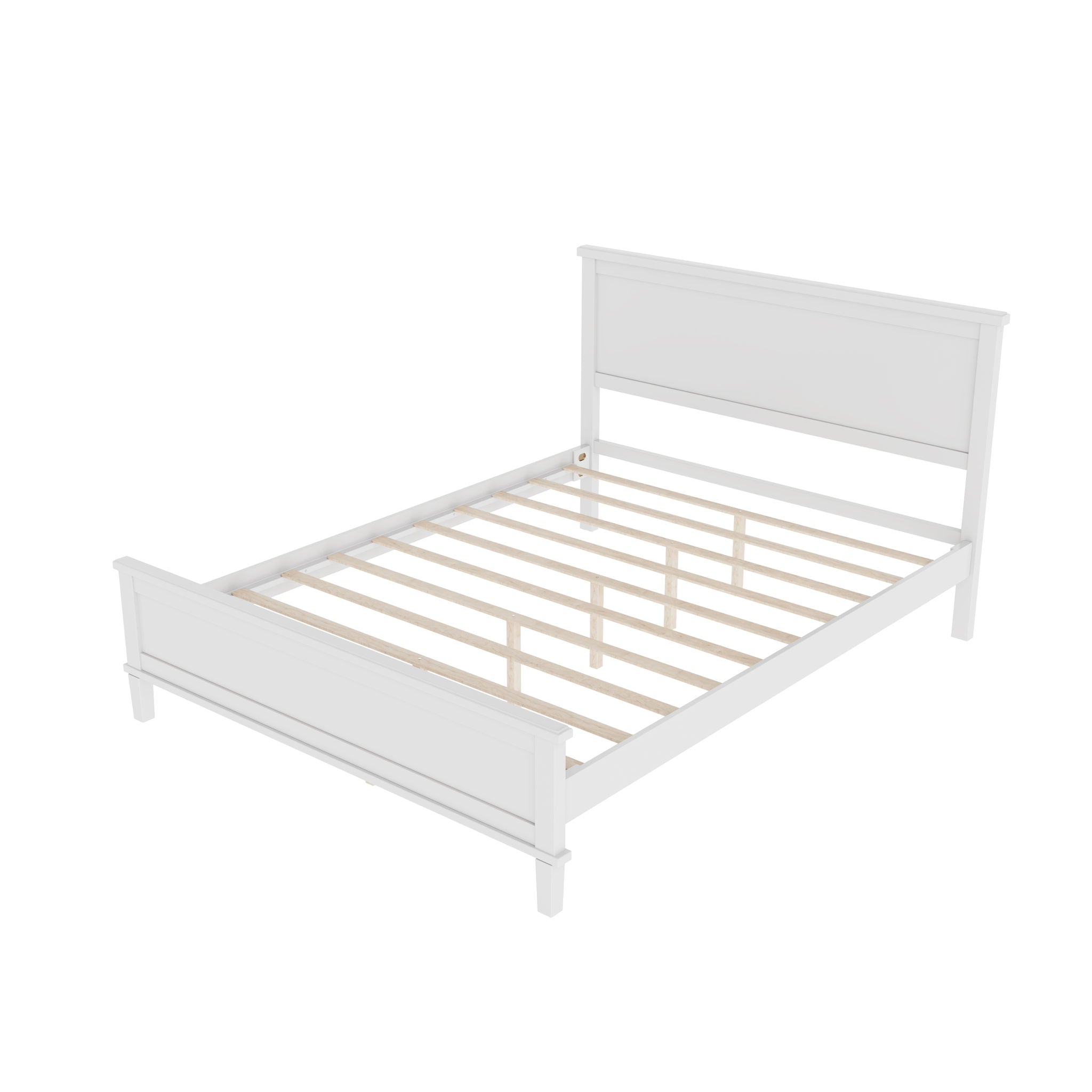 Queen Size Platform Bed With Tapered Pine Legs, No Box Spring Needed - White by HouseOfZazla