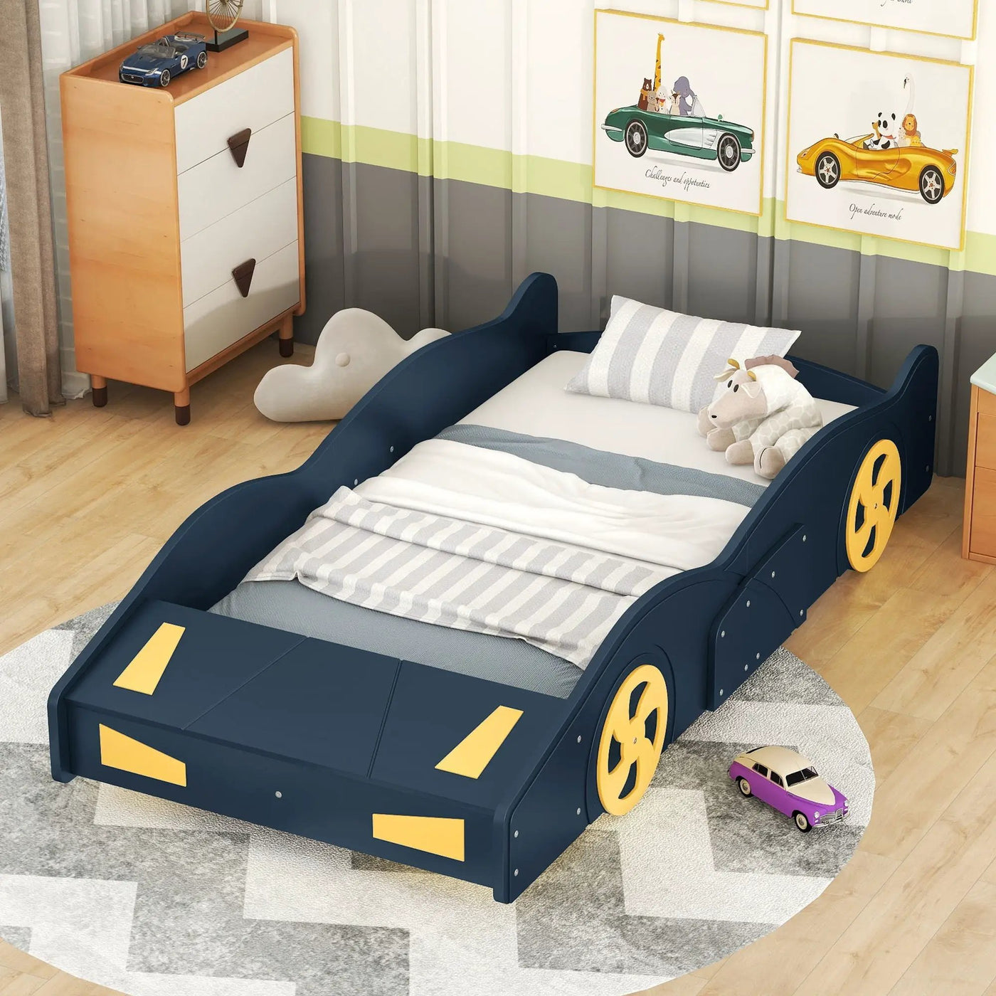 Race Car Shaped Platform Bed With Wheels And Storage by HouseOfZazla