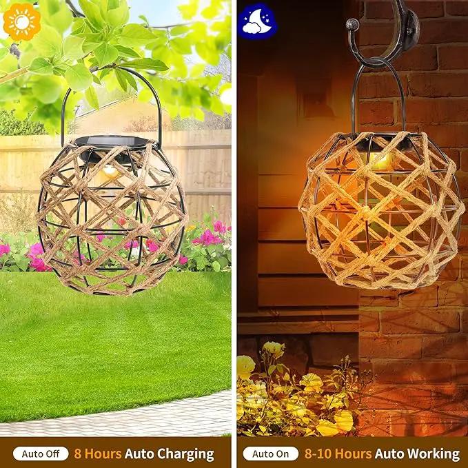 HPC Decor 2 PK Solar Lanterns-Outdoor Waterproof, Hemp Rope, Hanging Outdoor, Round Lamp Boho Decor for Garden, Yard, Patio, Porch, Pathway. by GreenHaven Gardens