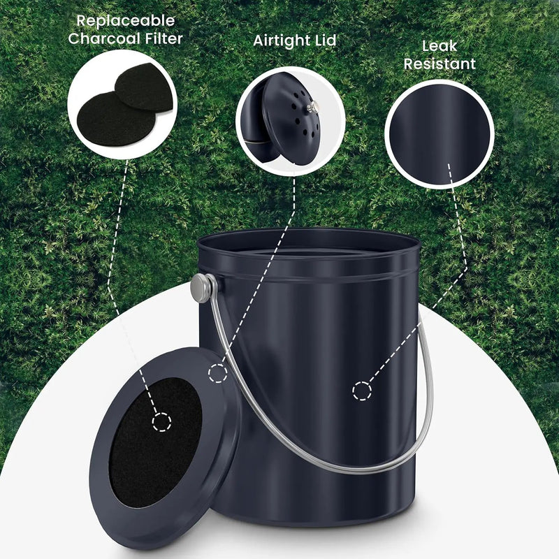 Utopia Kitchen Compost Bin for Kitchen Countertop, 1.3 Gallon Compost Bucket for Kitchen with Lid, Includes 1 Spare Charcoal Filter (Dark Purple) by GreenHaven Gardens