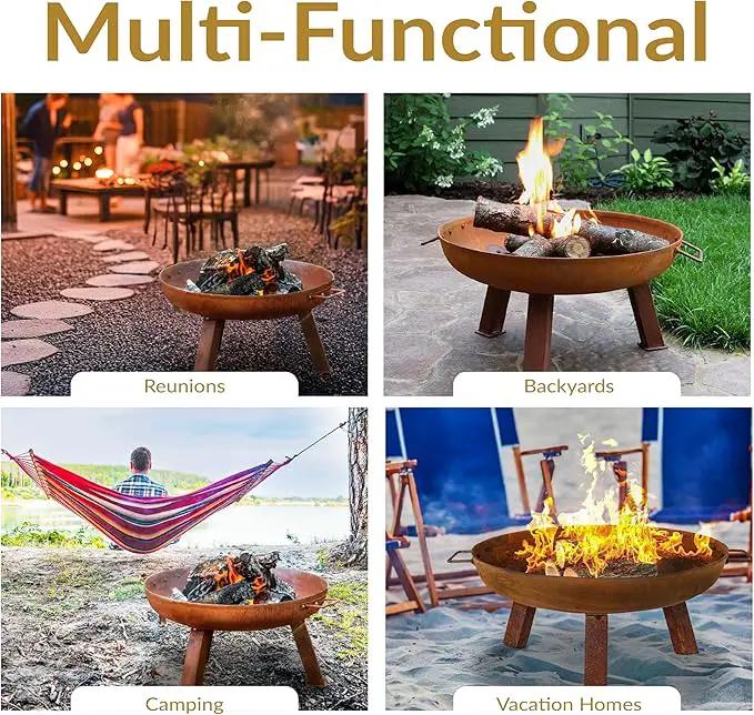 Sunnydaze 24-Inch Cast Iron Heavy-Duty Fire Pit for Outside - Wood-Burning Outdoor Fire Pit Bowl with Handles - Oxidized Finish by GreenHaven Gardens