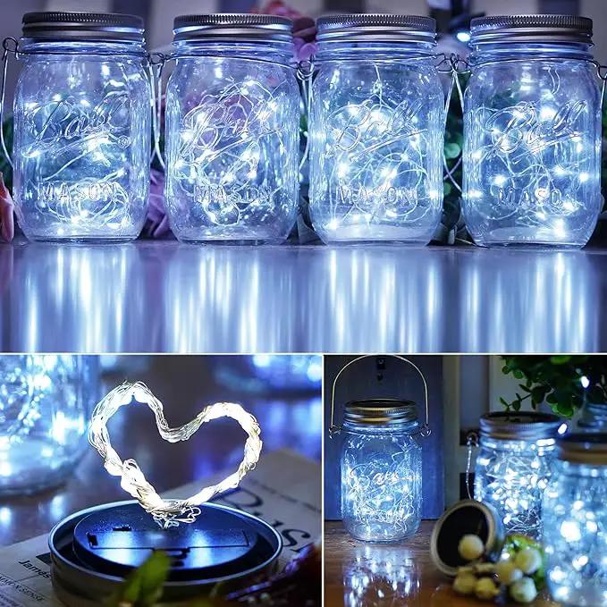 Mason Jar Solar Lights 30 LED, 10 Pack Hanging Solar Lanterns Outdoor, Waterproof Fairy Lights for Patio Garden, Wedding, Yard - Cool White by GreenHaven Gardens