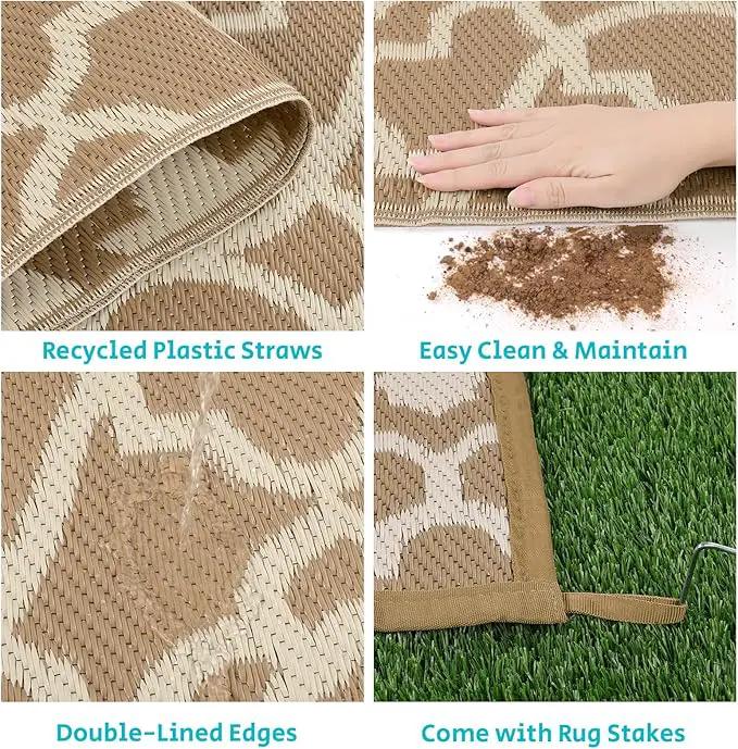 HEBE Outdoor Rug Waterproof 8x10, Plastic Straw Rug Camping Rug, Reversible Outdoor Patio Rugs RV Mat Clearance, Indoor Outside Floor Carpet for Porch,Deck,Camper,Balcony,Backyard by GreenHaven Gardens