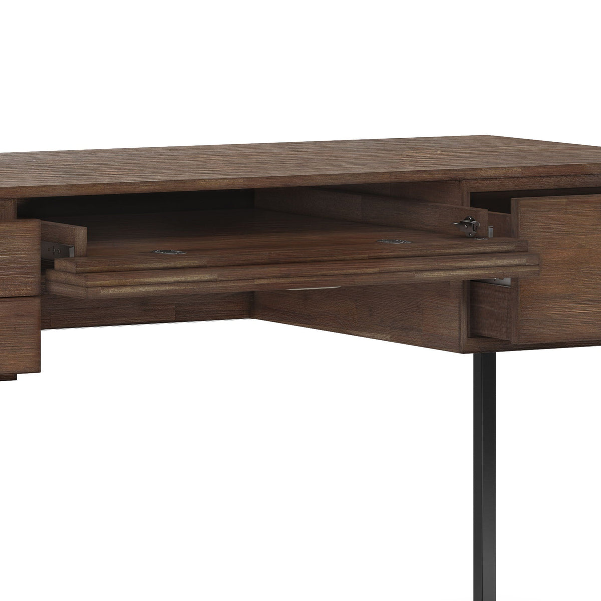 Solid Wood Writing Desk with Storage Drawers and Keyboard Tray - Rustic Natural Aged Brown, photo 4 of 5