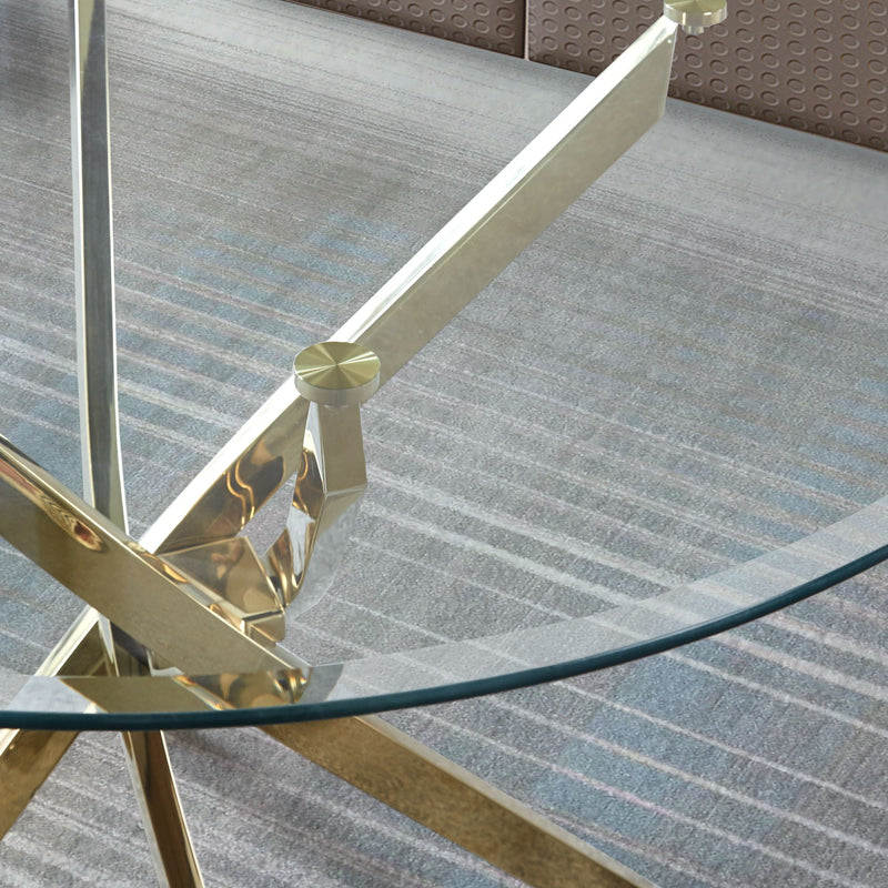Contemporary Round Clear Dining Table with Gold Finish Stainless Steel Legs - Gold, photo 4 of 4