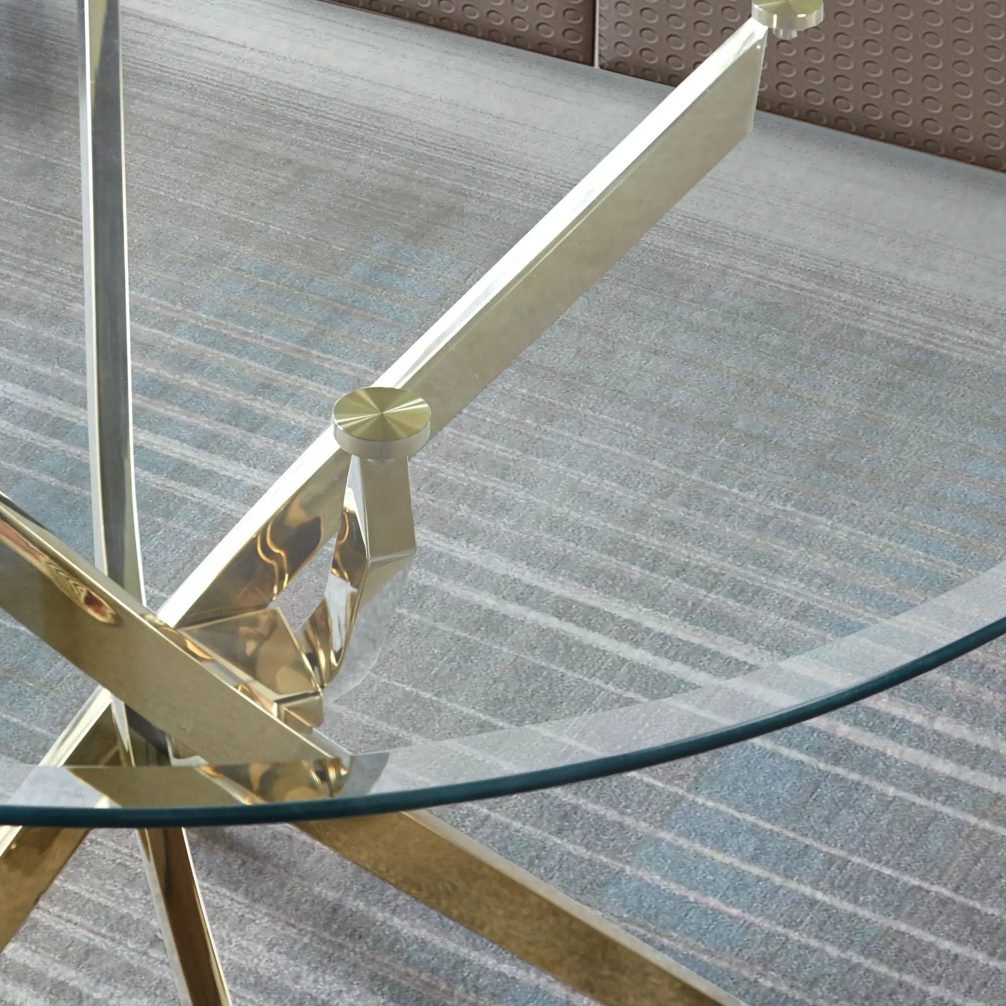 Contemporary Round Clear Dining Tempered Glass Table With Gold Finish Stainless Steel Legs - Gold by Unique Piece Furniture