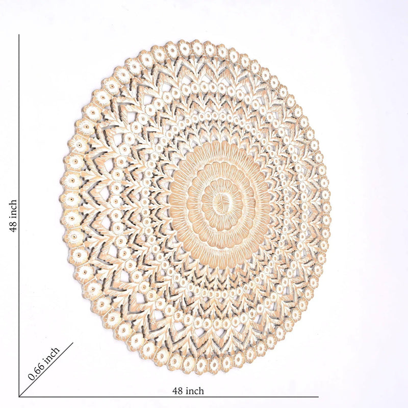 Floral Hand Carved Mandala Round Wall Decor - Brown / Antique White by HouseOfZazla