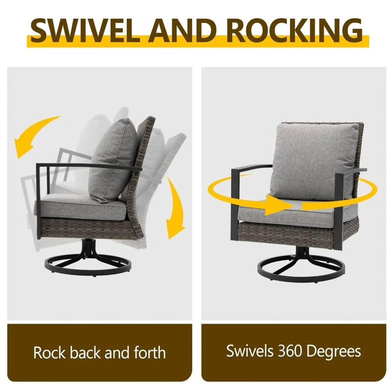 Swivel Rocker Patio Chairs With Cushions, All Weather (Set of 2) - Gray by HouseOfZazla