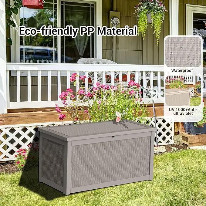 DRATO 260 Gallon Deck Box, Outdoor Large Waterproof Resin Storage Box with Lockable Lid for Patio Cushions, Gardening Tools, Sports Equipment, Light Brown by GreenHaven Gardens