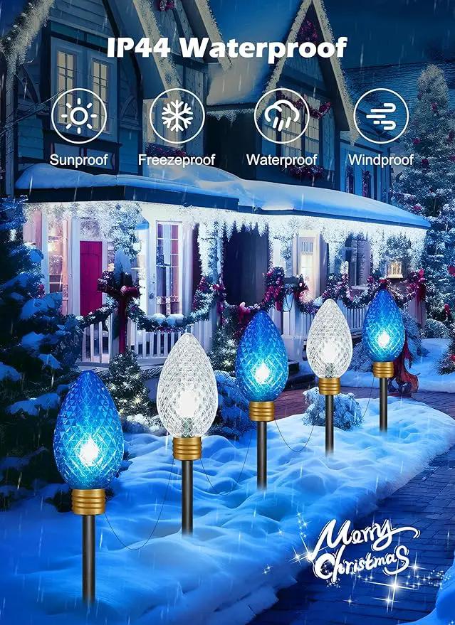 2 Pack 11Feet 5 LED Super Jumbo Christmas String Lights or Pathway Marker Lights, Outdoor Xmas Decorations- Jumbo C9 Hanging Lights Waterproof Lawn Dec for Holiday Home Tree Roof Yard, Blue ＆ White by GreenHaven Gardens