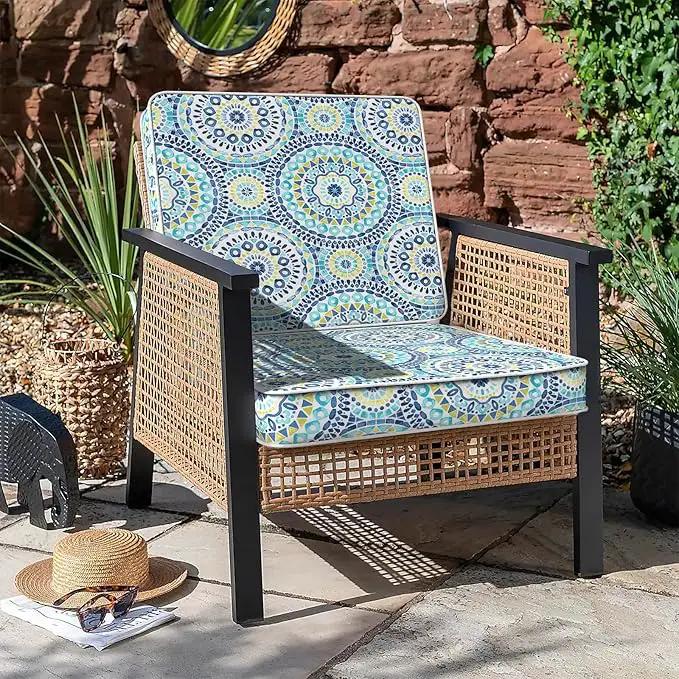 LVTXIII Patio Chair Cushions 22"x22"x3", Water-Repellent Outdoor Seat Cushions for Patio Furniture, Square Chair Pads with Ties for Home Garden Decoration, Set of 2, Delancey Lagoon by GreenHaven Gardens