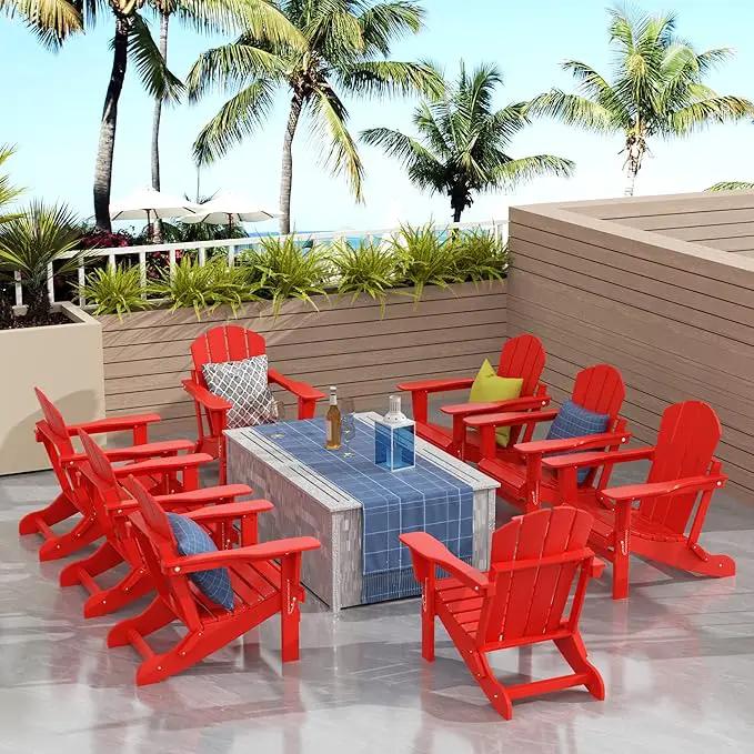 Westin Outdoors Laguna WO Outdoor Adirondack Folding Patio Chairs 8 PCS Set Retro Beach Aesthetic for Backyard, Lawn, Patio, Deck, Garden, Weather Resistant Polyethylene Plastic Lounger (Red) by GreenHaven Gardens