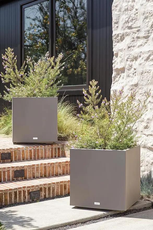 Veradek Block Series Cube Plastic Planter - Large Square Planter for Indoor or Outdoor Patio/Garden | Durable All-Weather Use with Drainage Holes | Modern Décor for Tall Plants, Trees, Flowers by GreenHaven Gardens