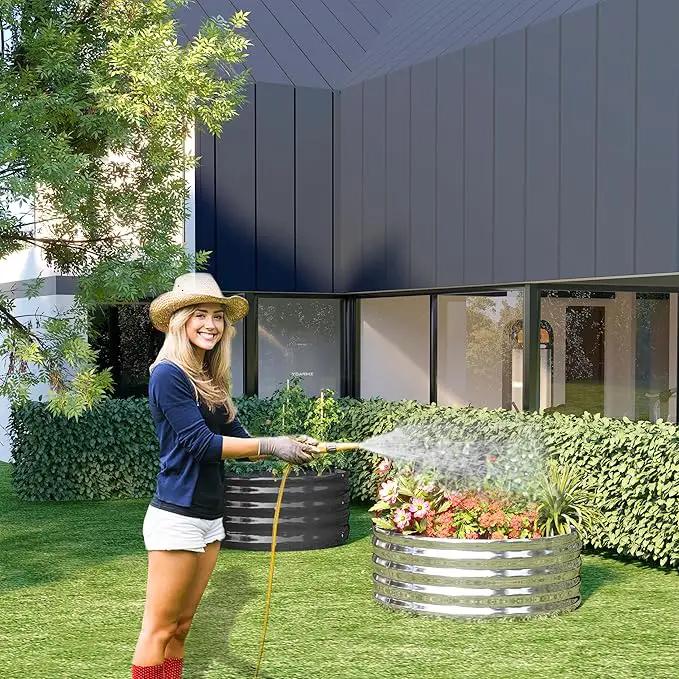 2PCS 2x2x1FT Galvanized Raised Garden Bed Kit,Vegetable Boxes-Round Metal Flower Box,Large Planter Raised Beds Outdoor Garden for Planting,Fruit,Herb-Sliver by GreenHaven Gardens