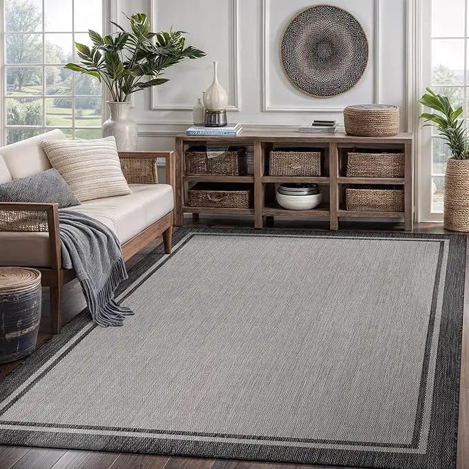 CAMILSON Indoor Outdoor Rug, 8x10 Bordered Gray Modern Area Rugs for Indoor and Outdoor Patios, Kitchen and Hallway Mats, Washable Porch Deck Outside Carpet (Bordered Grey, 8 x 10) by GreenHaven Gardens