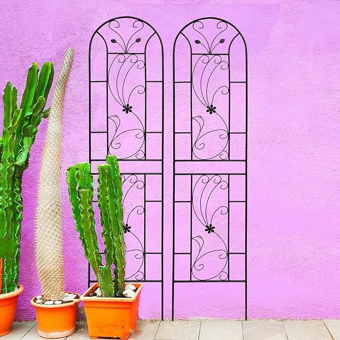 Metal Garden Trellis Rustproof Trellis for Climbing Plants Outdoor Flower Support Peacock Style (Black-2 Pack, 86.7"x19.7") by GreenHaven Gardens