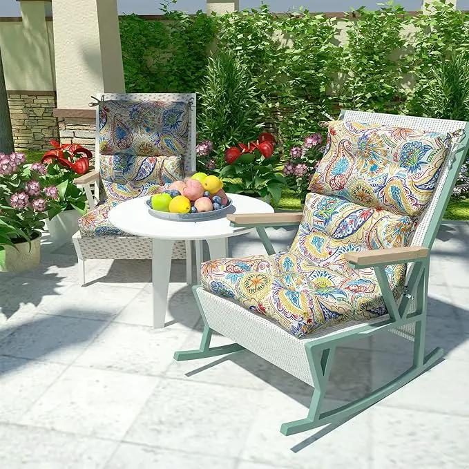LVTXIII 2 Pack Outdoor/Indoor High Back Chair Cushions, Deep Seat Patio Seat and Back Cushion Set, Stuffed High Rebound Foam Rocking Chair Cushions, 44”x22”x4”, Paisley Chili by GreenHaven Gardens