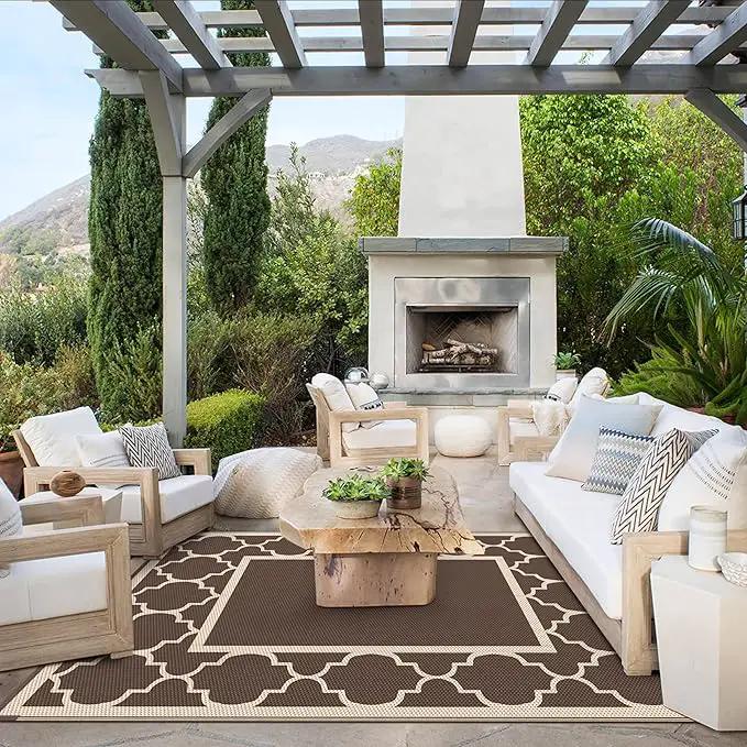 GENIMO 5' x 8' Outdoor Rug Waterproof for Patio Decor, Foldable Reversible Plastic Straw Area Rugs Mat for Camper, Outside Carpet for Rv, Deck, Porch, Picnic, Beach, Balcony, Coffee & Beige by GreenHaven Gardens