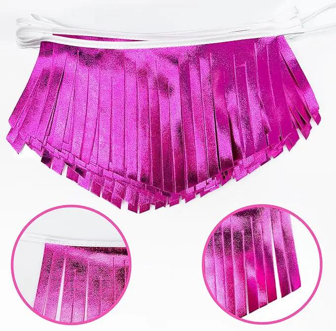 Hot pink Tassel Banner Double Sided Metallic Fabric Pennant Bunting Flag Garland for Birthday Bachelorette Anniversary Engagement Wedding Bridal Shower Graduation Pink Girl Party Decorations Supplies by GreenHaven Gardens
