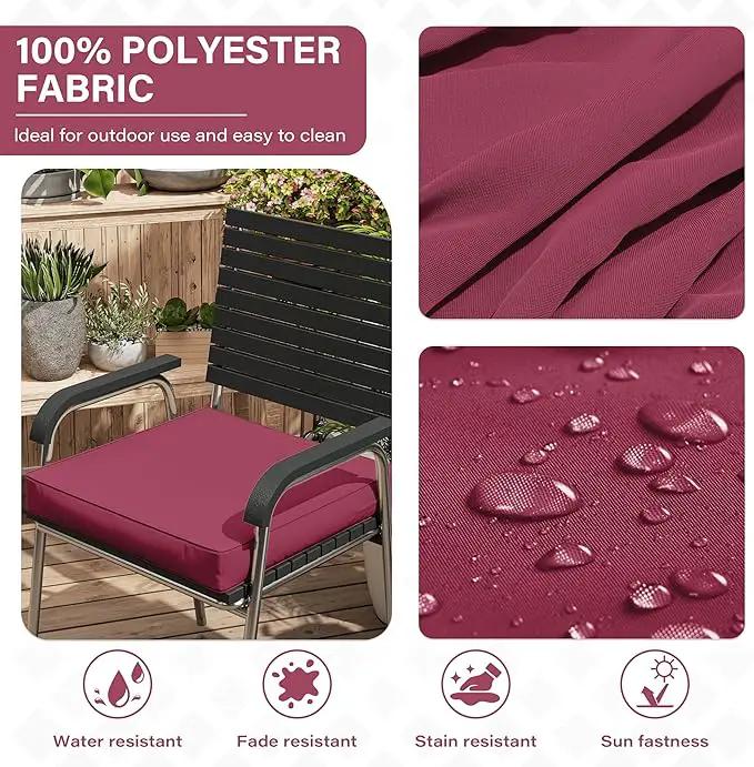 Patio Chair Cushions 17 X 16 X 3 Inch Waterproof Outdoor Seat Cushions for Patio Furniture, Outdoor Sofa Couch Pads with Ties & Handle, Set of 2, Fuchsiared by GreenHaven Gardens