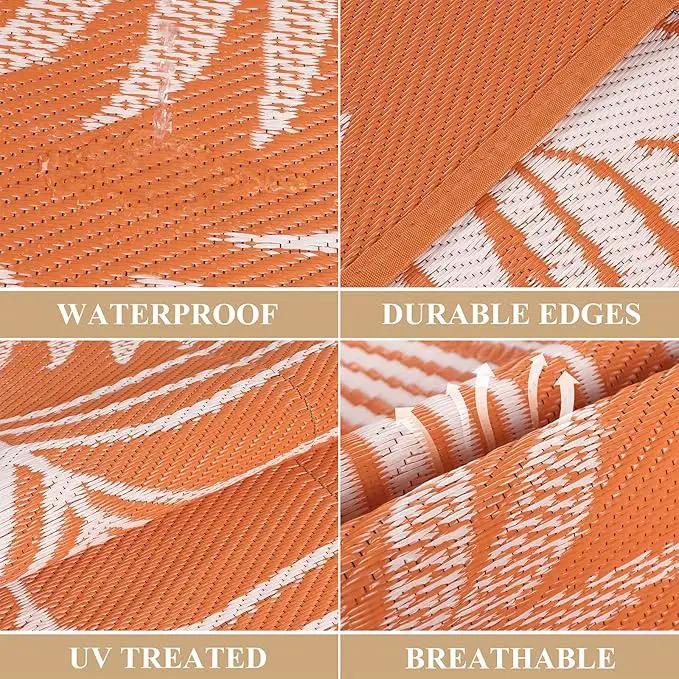 Pauwer Waterproof Outdoor Rug 6x9, Reversible Plastic Straw Patio Camping Rug, Indoor Outdoor RV Mat Carpet for Deck, Camper, Porch, Balcony, Backyard, Picnic, Leaf Orange by GreenHaven Gardens
