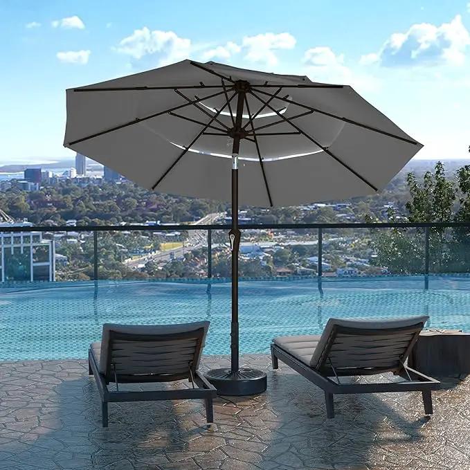 Kingdura 10ft 3-Tier Patio Umbrella, Outdoor Table Umbrella with Easy Crank & Tilt, 8 Reinforced Ribs, UV Protection for Deck, Pool, Market, Backyard (Grey) by GreenHaven Gardens