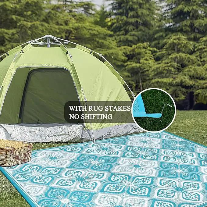 Pauwer Waterproof Outdoor Rug 8x10, Reversible Plastic Straw Patio Camping Rug, Indoor Outdoor RV Mat Carpet for Deck, Camper, Porch, Balcony, Backyard, Picnic, Clover Teal by GreenHaven Gardens