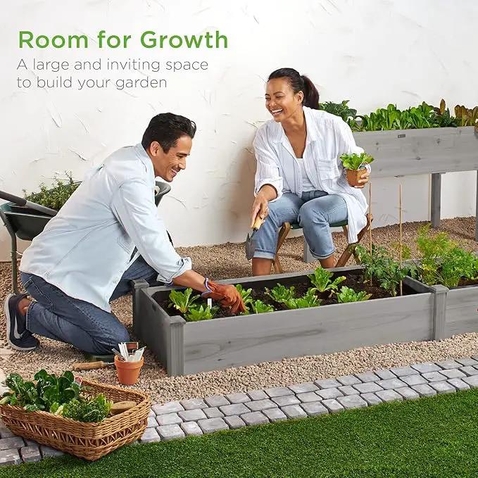Best Choice Products 8x2ft Outdoor Wooden Raised Garden Bed Planter for Vegetables, Grass, Lawn, Yard - Gray by GreenHaven Gardens