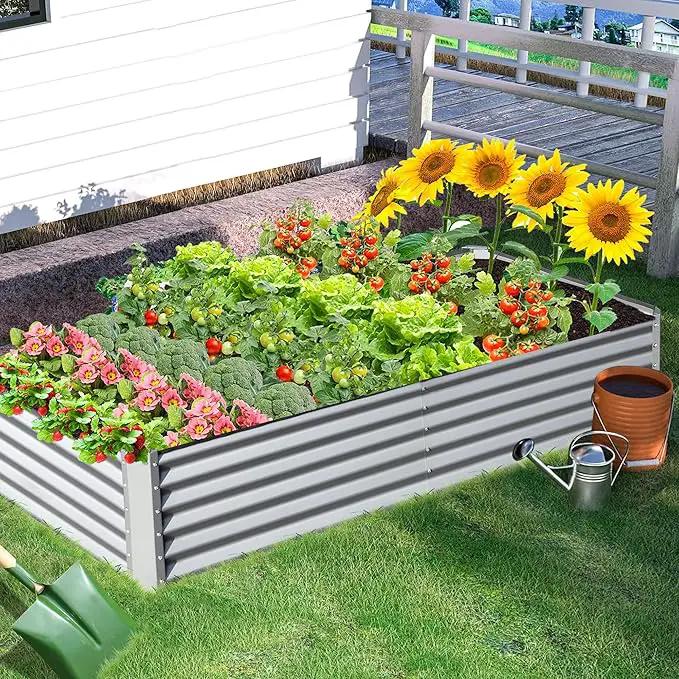 Domi Galvanized Raised Garden Bed, Outdoor Planter Garden Boxes Large Metal Planter Box for Gardening Vegetables Fruits Flowers, Silvery (8x4x1.5ft) by GreenHaven Gardens