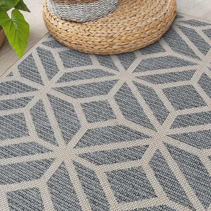 Rugshop Contemporary Geometric Design for Patio Rugs,Deck Rugs,Balcony Rugs Indoor/Outdoor Area Rug 5' x 7' Blue by GreenHaven Gardens
