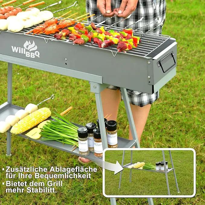 Charcoal Grills Commercial Quality Portable Multiple Size Hibachi BBQ Lamb Skewer Folded Camping Barbecue Grill for Garden Backyard Party Picnic Travel Outdoor Cooking Use(39.4x7.1x5.1 inch) by GreenHaven Gardens