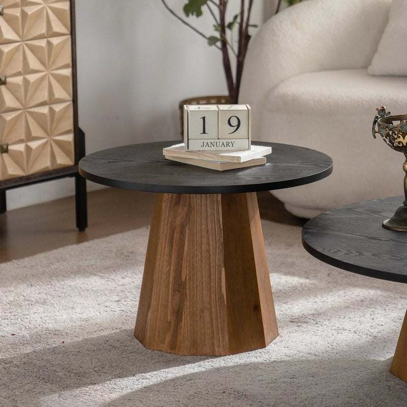 Round Coffee Table - Sturdy Pedestal Wooden Tea Table for Living Room by HouseOfZazla