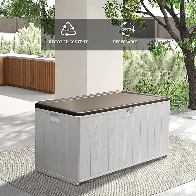 110 Gallon Pro Outdoor Storage Box Waterproof Lockable Deck Box Large, Patio Storage Bin for Pool Accessories Cushion Furniture, Garden Tools, UV-Resistant Outside Delivery, Grayish Brown by GreenHaven Gardens