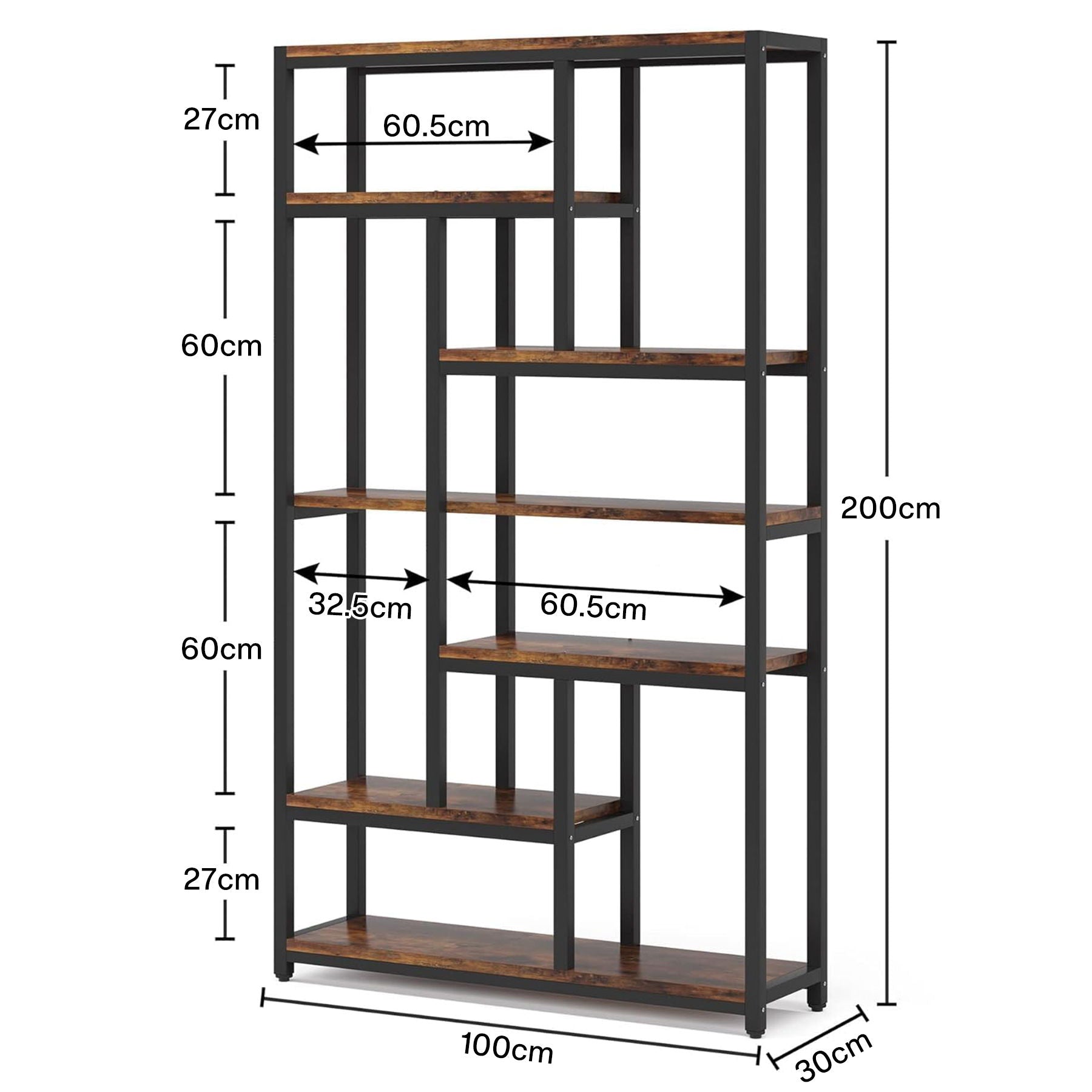 Extra Tall 7 Tier Industrial Etagere Bookcase with 10 Shelves Organizer by HouseOfZazla