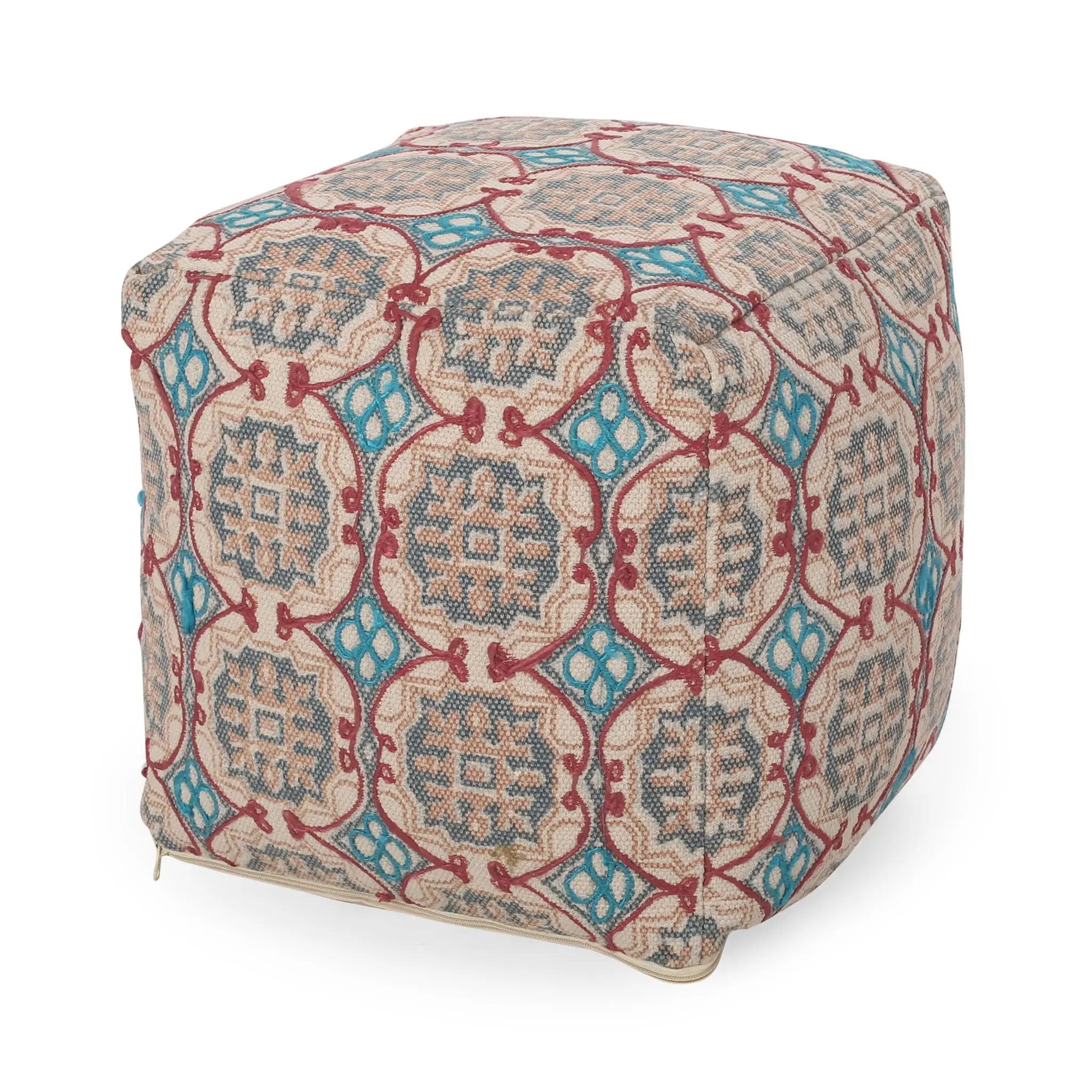 Amelia - Handcrafted Fabric Pouf, Rustic Elegance - Multicolored by HouseOfZazla