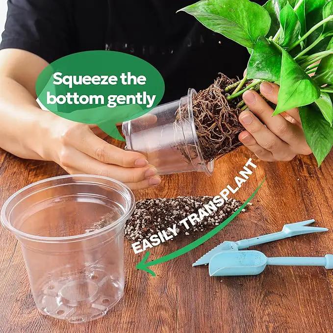 30 Packs 5 Inch Reinforced Clear Nursery Pots with Drainage Hole, Transparent Variety Pack Plastic Plant Pot Seedling Planter Seed Starter Flower by GreenHaven Gardens