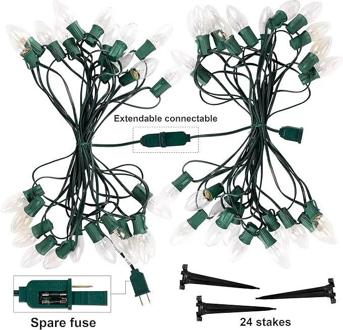 Joiedomi 30.75FT C9 Christmas Pathway Stake Lights 24 LED Jumbo Bulbs, Warm White Outdoor Walkway Decor with Green Wire Connectable for Holiday Commercial Xmas Yard Garden Lawn by GreenHaven Gardens