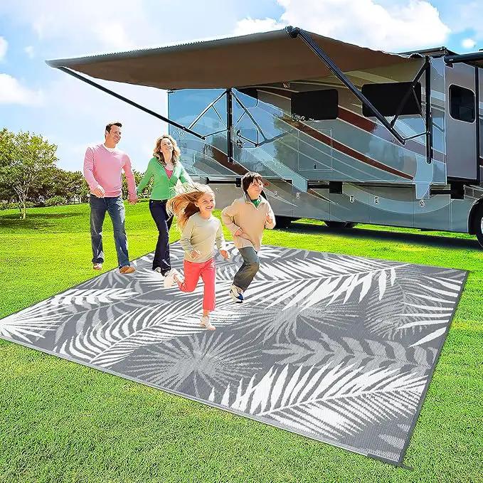 Outdoor Rug 10'x8' Waterproof for Patios Clearance, Reversible Outdoor Plastic Straw Rug Camping Carpet, Outside Floor Mats Large Area Rugs for RV,Patio,Deck,Porch,Beach,Balcony,Grey&White by GreenHaven Gardens