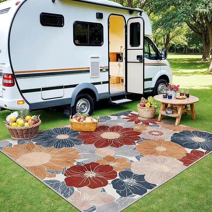 GENIMO Indoor Outdoor Area Rug 8' X 10' Waterproof, Washable Patio Rug Non Shedding, Easy Cleaning Floral Outdoor Carpet for Living Room, Bedroom, Dining Room, Balcony, Backyard, Deck, RV, Red Blue by GreenHaven Gardens