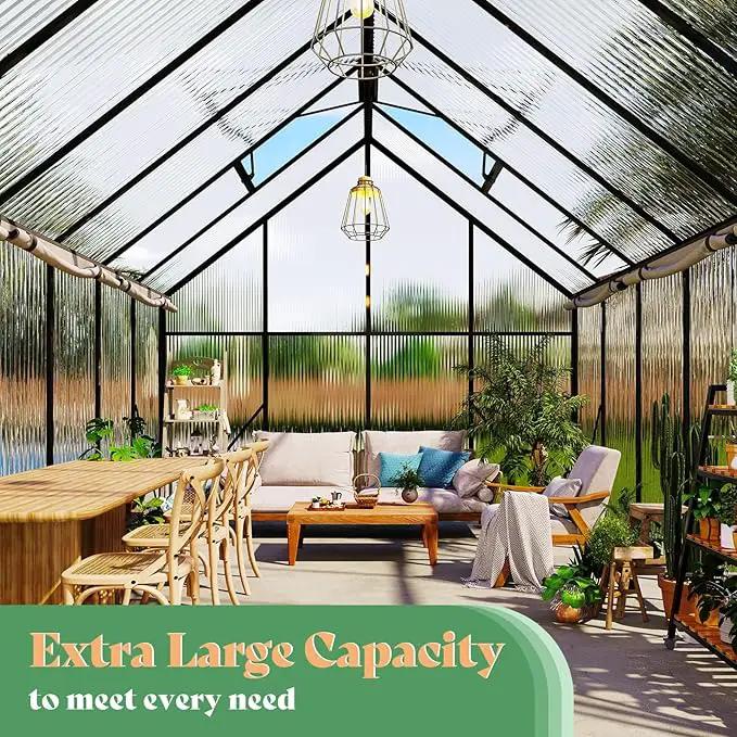 Amerlife 8x11.5x7 FT Polycarbonate Greenhouse for Outdoors, Walk-in Design with Aluminum Frame, 2 Windows and Swing Door, Heavy-Duty Greenhouse Construction for Garden, Black by GreenHaven Gardens