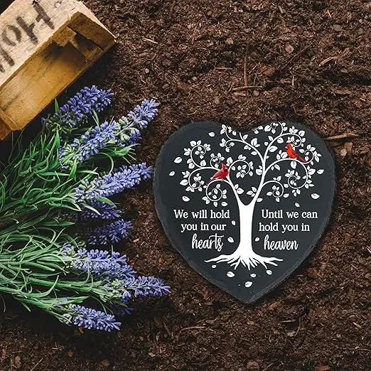 Cardinal Memorial Slate Stone - Hold You in Our Hearts, Memorial Plaque Sympathy Gifts for Loss of Loved One, Memorial Gifts for Loss of Father, Mother, Brother Garden Slate Stone TNA6 by GreenHaven Gardens