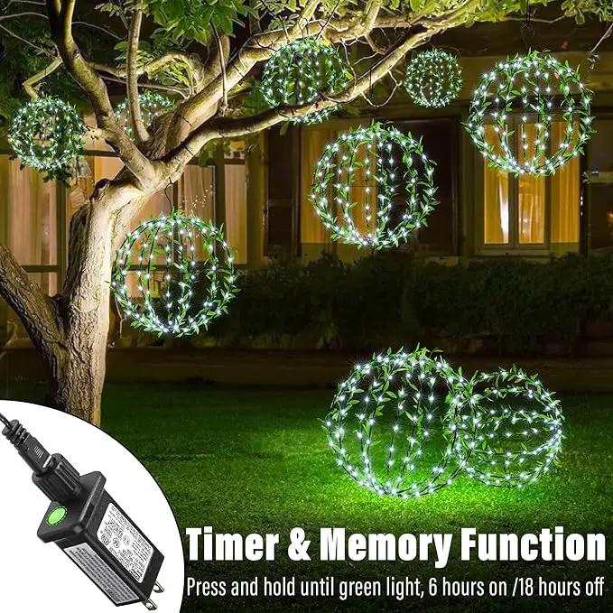 Flacchi Hanging Iron Sphere Lights with Artificial Greenery – 12Inch 120 LED Waterproof Outdoor/Indoor Decor Ball Light with Timer & 8 Modes – 2 Pack for Garden, Christmas, Weddings (Cool White) by GreenHaven Gardens