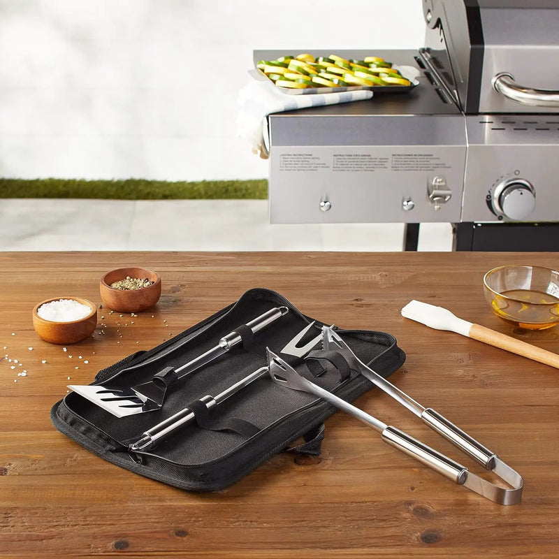 Amazon Basics 4-Piece Stainless Steel Barbeque Grilling Tool Set with Carry Bag by GreenHaven Gardens